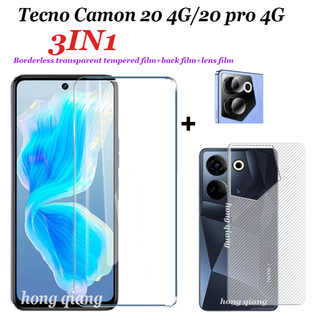 (3in1) ฟิล์มกระจกนิรภัยใส และฟิล์มเลนส์ และฟิล์มด้านหลัง สําหรับ Tecno Camon 20 20 pro 4G Camon 20 Premier 18 18p 19 19 pro