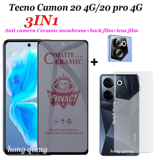 3in1 Tecno Camon 20 ฟิล์มกระจกนิรภัยกันรอยหน้าจอ เซรามิค และฟิล์มด้านหลัง กันแอบส่อง เพื่อความเป็นส่วนตัว สําหรับ Tecno Camon20 Pro 4G Tecno Camon 20 Premier 18 18P
