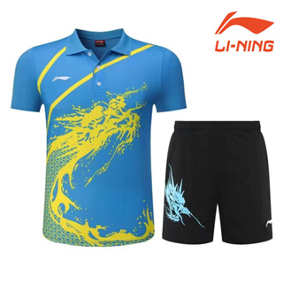 LI NING เสื้อกีฬาปิงปองแขนสั้น คอปกโปโล แบบแห้งเร็ว สําหรับเด็กผู้ชาย และผู้หญิง