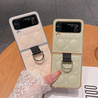เคสโทรศัพท์มือถือหนังแข็ง กันกระแทก พร้อมแหวนขาตั้ง คุณภาพสูง เรียบง่าย สําหรับ Samsung Z Flip5 Z Flip3 Z Flip4