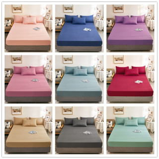 ผ้าปูที่นอน สีพื้น แฟชั่นเรียบง่าย พร้อมแผ่นยืดหยุ่นสูง สําหรับเตียงเดี่ยว ควีนไซซ์ คิงไซซ์ 1 ชิ้น