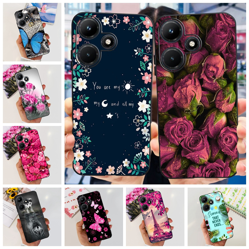 เคสโทรศัพท์มือถือ-ซิลิโคนนิ่ม-ลายดอกไม้-สีดํา-สําหรับ-infinix-hot-30i-hot-30-4g-2023-hot30-30-i-x6831-x669