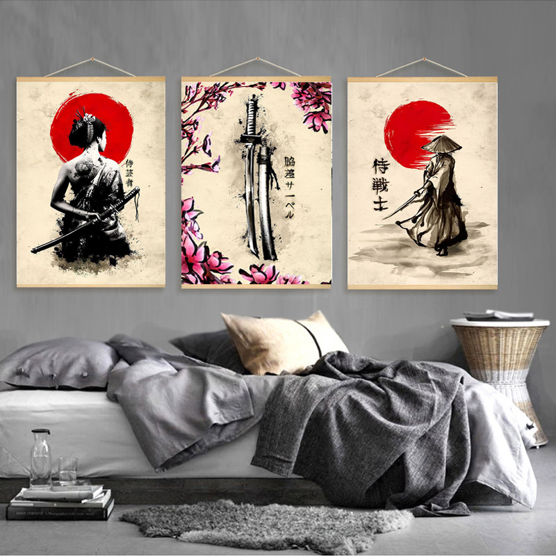 โปสเตอร์ภาพวาดผ้าใบ-รูปซามูไร-สไตล์ญี่ปุ่น-สําหรับตกแต่งผนังบ้าน-ห้องนั่งเล่น-ห้องนอน