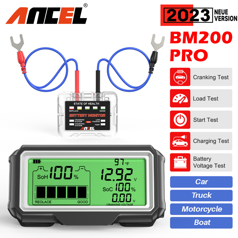 Ancel BM200 PRO 12V เครื่องทดสอบแบตเตอรี่รถยนต์ LED หน้าจอแสดงผลหัวขึ้น ...