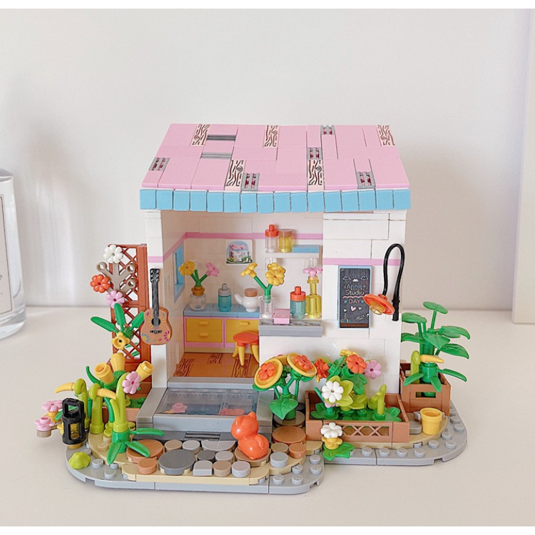 ตัวต่อ-ตัวต่อเลโก้-มุมมองถนน-เมืองเทพนิยาย-แสงแดดของบ้าน-ห้องดอกไม้-ของเล่นเลโก้
