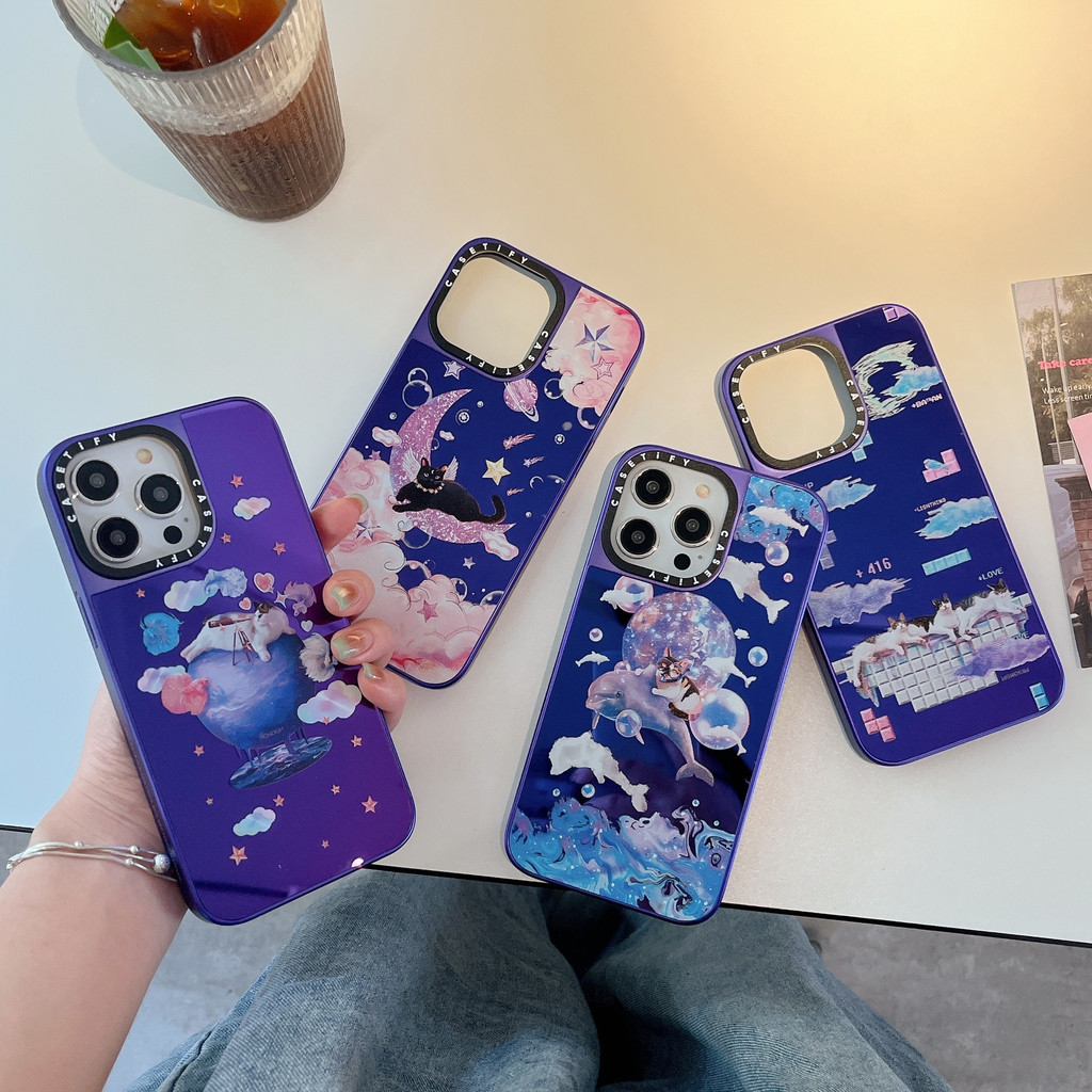 เคสโทรศัพท์มือถือกระจก-ชุบไฟฟ้า-ลายแมวดาวเคราะห์-ct-สีม่วง-สําหรับ-iphone-11-14-13-12-11