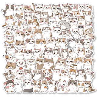 สติกเกอร์ ลายการ์ตูนแมวน่ารัก กันน้ํา สําหรับตกแต่งสมุดโน้ต 100 ชิ้น