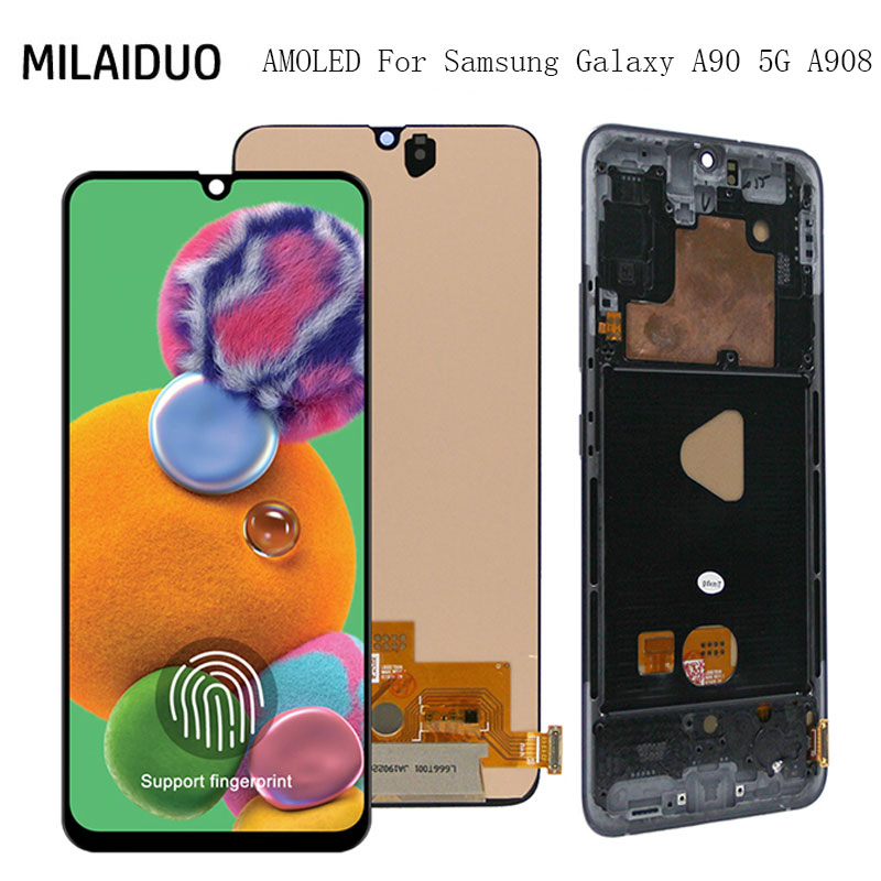AMOLED (ลายนิ้วมือ) LCD สําหรับ Samsung Galaxy A90 5G A908 A908N A9080 ...