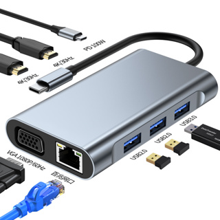 8 In 1 อะแดปเตอร์ฮับ USB Type C เป็น HDMI คู่ OTG VGA RJ45 PD100W VGA Multi USB 3.0 USB-C สําหรับ MacBook Pro Air