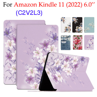 เคสแท็บเล็ต ลายดอกไม้ พร้อมขาตั้ง สําหรับ Amazon Kindle 2022 6.0 นิ้ว 11 2022 6.0 นิ้ว C2V2L3