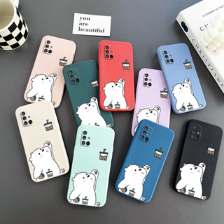 เคสโทรศัพท์มือถือ Tpu นิ่ม ลายการ์ตูนหมีชานม พร้อมสายคล้อง สําหรับ Samsung A71 4G A51 4G A750 A7 2018 A23 A03 A03S A7 2018