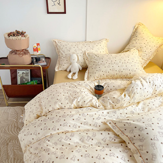 4 IN 1 ชุดเครื่องนอน ผ้าปูที่นอน ผ้าฝ้าย 100% ลายดอกไม้ เตียงเดี่ยว ควีนไซซ์ คิงไซซ์