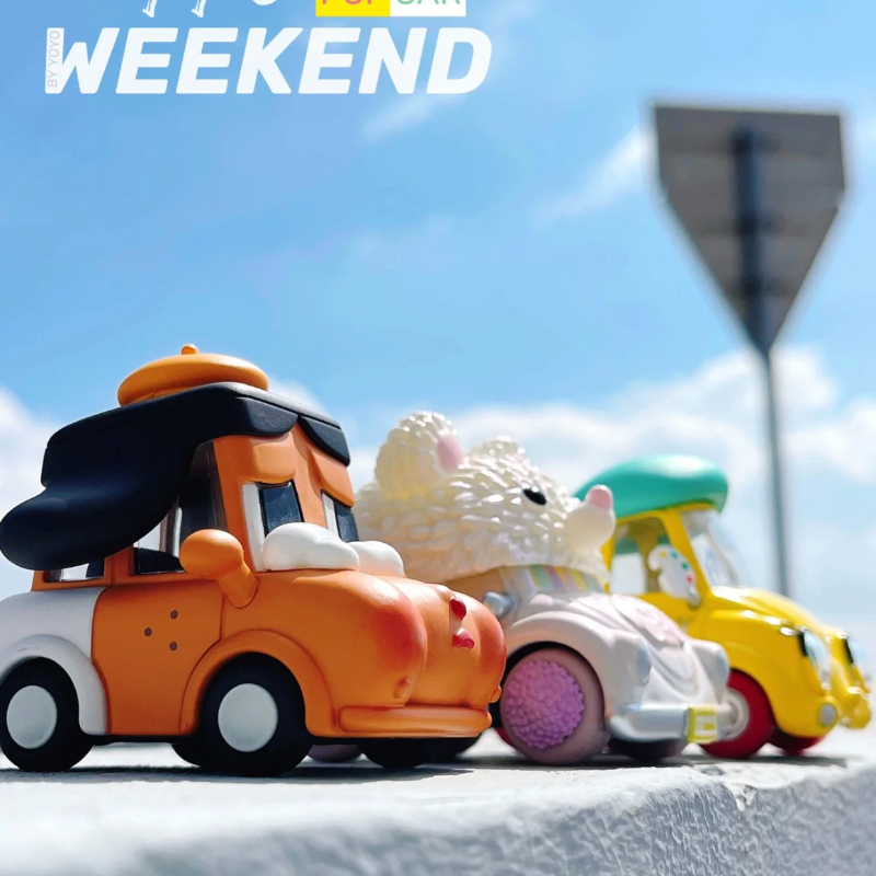 ของแท้-popmart-popcar-ตุ๊กตาฟิกเกอร์-happy-weekend-series-blind-box-ของขวัญ-สําหรับตกแต่ง-2-ชิ้น