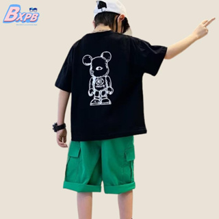 Bxpb เสื้อยืดลําลอง ผ้าฝ้าย แขนสั้น ระบายอากาศ ทรงหลวม ใส่สบาย ลายหมีโหด เหมาะกับฤดูร้อน สําหรับเด็กผู้ชาย 100-160