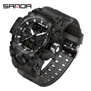 Sanda นาฬิกาข้อมือดิจิทัล แบรนด์หรู กันน้ํา สไตล์ทหาร เรียบง่าย แฟชั่นสําหรับผู้ชาย