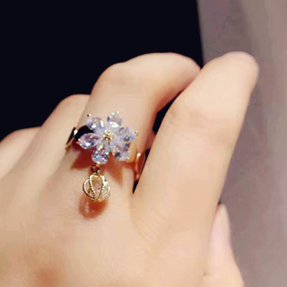 Etrendy ใหม่ แหวนเพทาย รูปดอกไม้ นําโชค สไตล์เกาหลี ปรับได้ สําหรับผู้หญิง