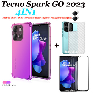 (4 In 1) เคสโทรศัพท์มือถือ กระจกนิรภัย คาร์บอนไฟเบอร์ ฟิล์มกันรอยเลนส์กล้อง ไล่โทนสี สําหรับ Tecno Spark GO 2023 Spark GO 2022 Spark GO 2020 Spark 8