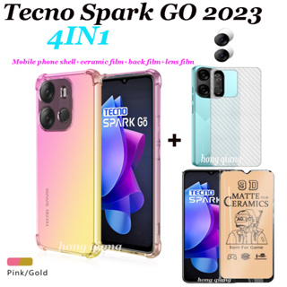 (4 In 1)Tecno Spark GO 2023 เคสโทรศัพท์ + ฟิล์มกันรอยหน้าจอเซรามิค ฟิล์มกระจกกล้องหลัง + ฟิล์มเลนส์กล้อง + ฟิล์มด้านหลัง Tecno Spark GO 2022 Spark GO 2020