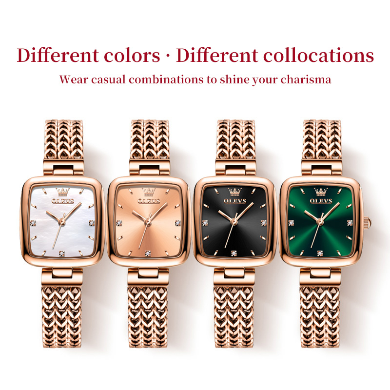 ภาพสินค้าOLEVS นาฬิกาข้อมือผู้หญิงกันน้ำได้ 100% สายสแตนเลส นาฬิกาสแควร์ แฟชั่น ขาว โกลเด้น สีเขียว สีดำ 9951 จากร้าน olevs_official.th บน Shopee ภาพที่ 5