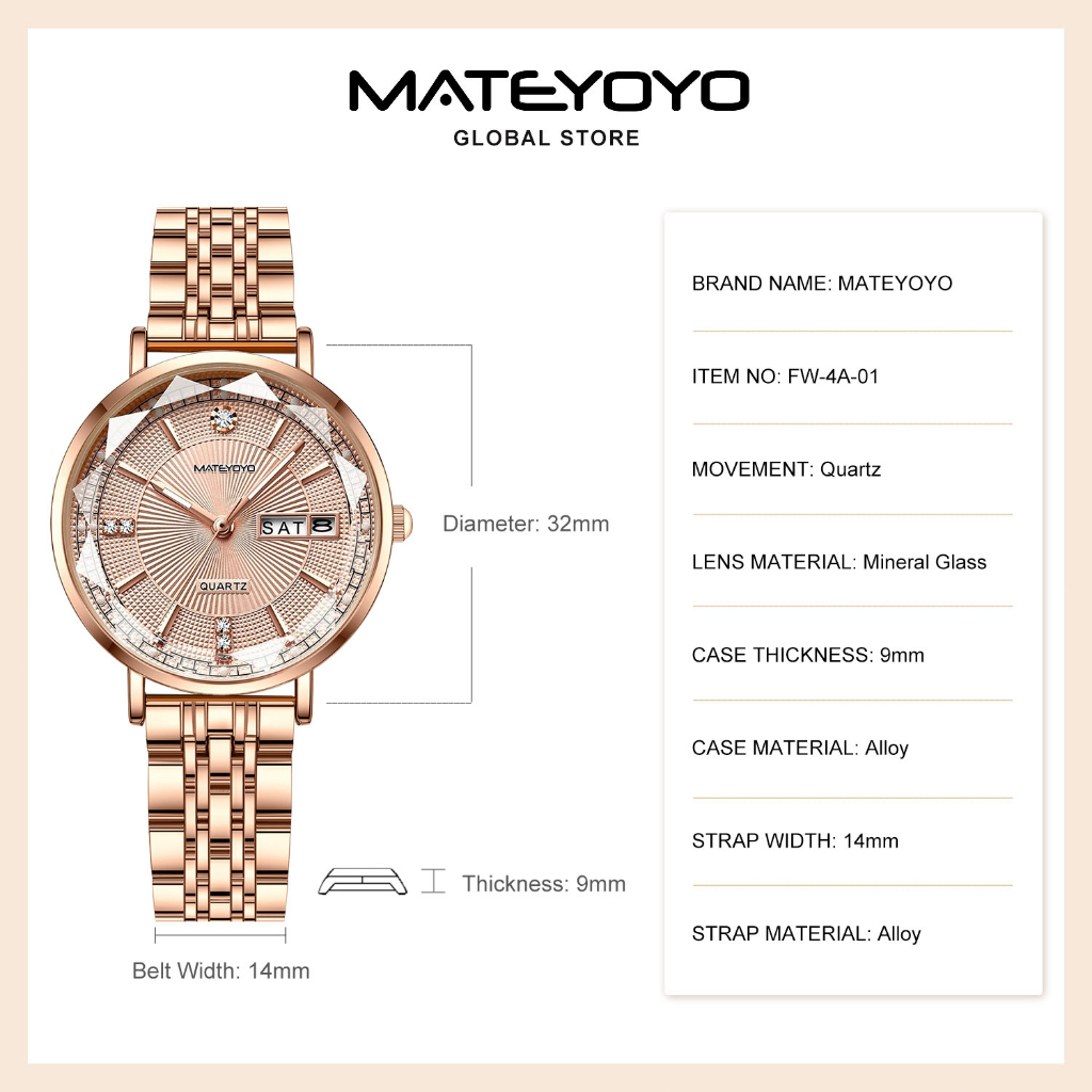 ภาพหน้าปกสินค้าMateyoyo นาฬิกาข้อมือควอตซ์แฟชั่น หน้าปัดบอกปฏิทิน เรืองแสง กันน้ํา 5ATM สําหรับสุภาพสตรี จากร้าน mateyoyo.cn.th บน Shopee