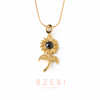 BZEBI สร้อยคอ จี้ดอกทานตะวัน ไม่ลอกไม่ดำ ใส่อาบน้ำได้ จี้ดอกไม้ กระดูกไหปลาร้า สร้อยคอทองคำ 18k สําหรับผู้หญิง 1242n