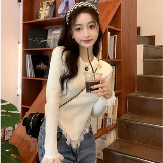 เสื้อกันหนาว คอกลม แขนยาว ทรงไม่สมมาตร แฟชั่นฤดูหนาว สําหรับผู้หญิง