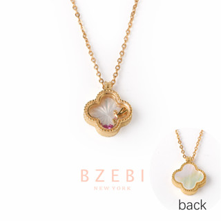 Bzebi สร้อยคอ แฟชั่น ใบโคลเวอร์ สแตนเลส ผู้หญิง เครื่องประดับ จี้ gift ไม่ลอก ไม่ดำ ไม่แพ้  สี่แฉก ประดับเพชร ของขวัญ สําหรับผู้หญิง 333n-2