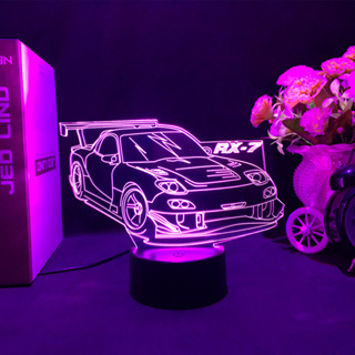 โคมไฟกลางคืน LED รูปรถแข่ง 3D เปลี่ยนสีได้ 7 สี ชาร์จ USB สําหรับตกแต่งห้องนอนเด็กผู้ชาย เล่นกีฬา รถแข่ง รถของเล่นเด็ก ของขวัญคริสต์มาส