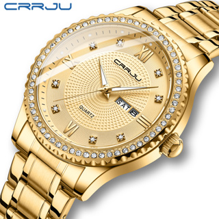 Crrju ของแท้ นาฬิกาข้อมือควอตซ์แฟชั่น สายแสตนเลส กันน้ํา หรูหรา สําหรับบุรุษ 5016 X