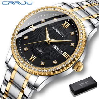 Crrju นาฬิกาข้อมือควอตซ์แฟชั่น สายแสตนเลส กันน้ํา หรูหรา สไตล์นักธุรกิจ สําหรับบุรุษ 5016