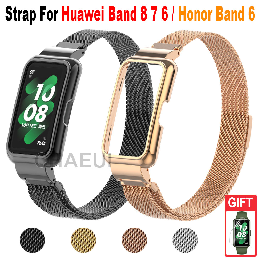 ราคาและรีวิวสายนาฬิกาข้อมือสเตนเลส พร้อมเคสโลหะ แบบเปลี่ยน สําหรับ Huawei Band 8 7 6 / Honor Band 6