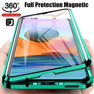 for Xiaomi Redmi Note 12 11 11S Pro Pro+ Turbo Magnetic Metal Double Sided Tempered Glass Case 360 Degree Protection Cover