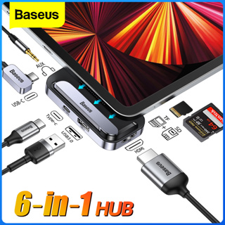 Baseus USB C Hub สำหรับ iPad Pro 6-in-1 USB Hub Docking Station USB C เป็น HDMI-Compatible PadJoy Typc-C Hub พร้อมอะแดปเตอร์โลหะ SD / TF สำหรับ MacBook Pro Air Docking Station