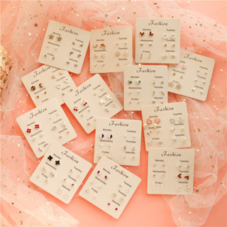6pair/set Korean Fashion Pearl Diamond Studs Earrings Set for Women Girls