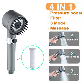 หัวฝักบัว 3 โหมดปรับแรงดันสูงฝักบัวประหยัดน้ำ One-Key Stop Water Massage หัวฝักบัวพร้อมไส้กรอง