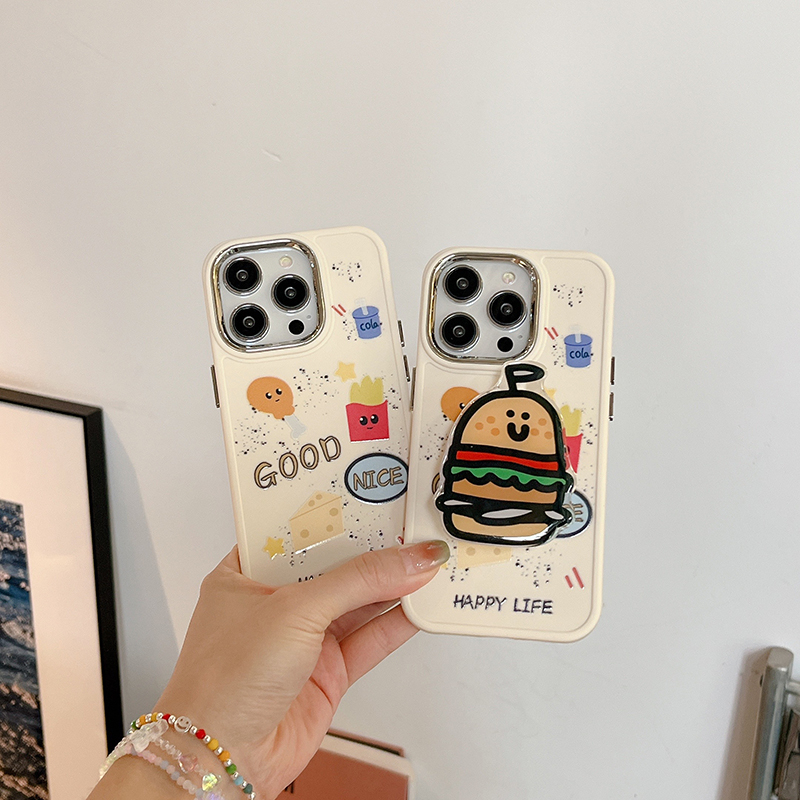 กันกระแทก-burger-stand-case-สำหรับ-iphone-14-pro-max-13-pro-กรอบ-tpu-กันกระแทก-iphone-12-pro-11xs-max-xr-x-xs-น่ารัก-burger-fries-พิมพ์กรณี