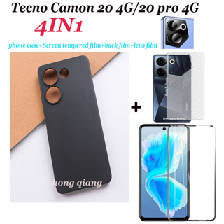 4 in 1 เคสโทรศัพท์มือถือ กระจกนิรภัย กันรอยหน้าจอ ฟิล์มเลนส์ ฟิล์มด้านหลัง สีดํา สําหรับ Tecno Camon 20 Pro Tecno Camon 20 4G