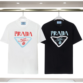 เสื้อยืดแขนสั้น ผ้าฝ้าย พิมพ์ลาย Prad แฟชั่นสําหรับผู้ชาย และผู้หญิง