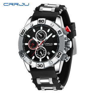 Crrju นาฬิกาข้อมือควอตซ์แฟชั่น สายซิลิโคน กันน้ํา สไตล์เรโทร สําหรับบุรุษ 2293 XL