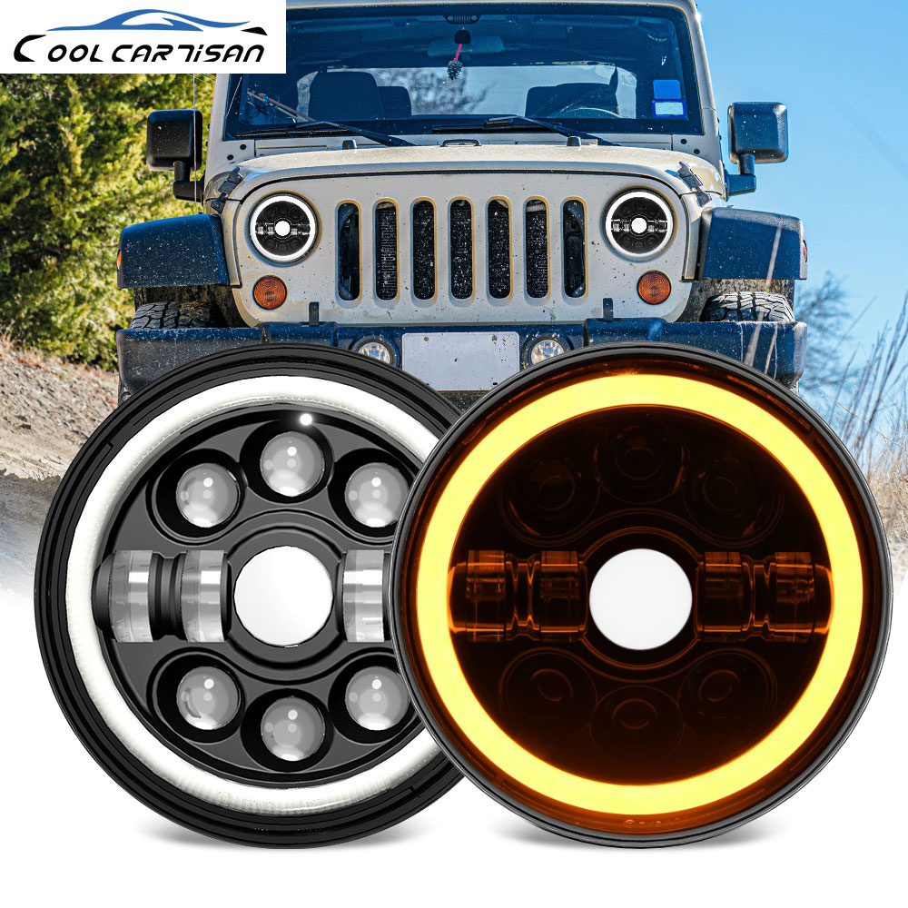 ไฟหน้า 7 นิ้ว New 7-inch Wrangler (R7 Double Angel Eyes) Jeep Headlight ...