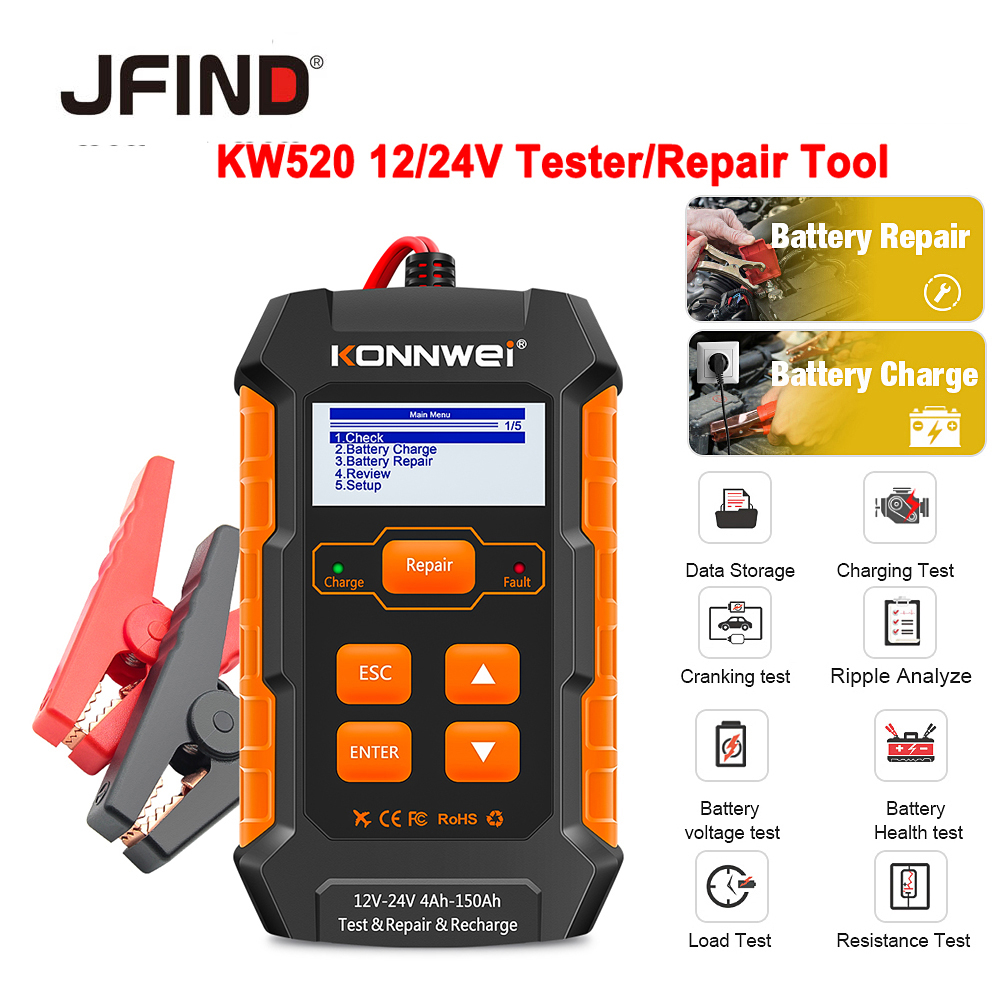 【Spot goods】Konnwei KW520 เครื่องทดสอบแบตเตอรี่รถยนต์อัตโนมัติ 12V 24V ...