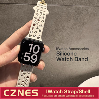 สายนาฬิกาข้อมือซิลิโคน กันน้ํา ลายตัวอักษร Iwatch S9 S8 S7 SE ultra 41 มม. 45 มม. 49 มม.
