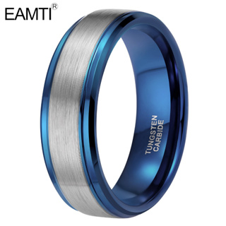 Eamti แหวนแต่งงานทังสเตนคาร์ไบด์ 8 มม. สีทอง สีฟ้า ใส่สบาย สําหรับผู้ชาย ผู้หญิง 7-12