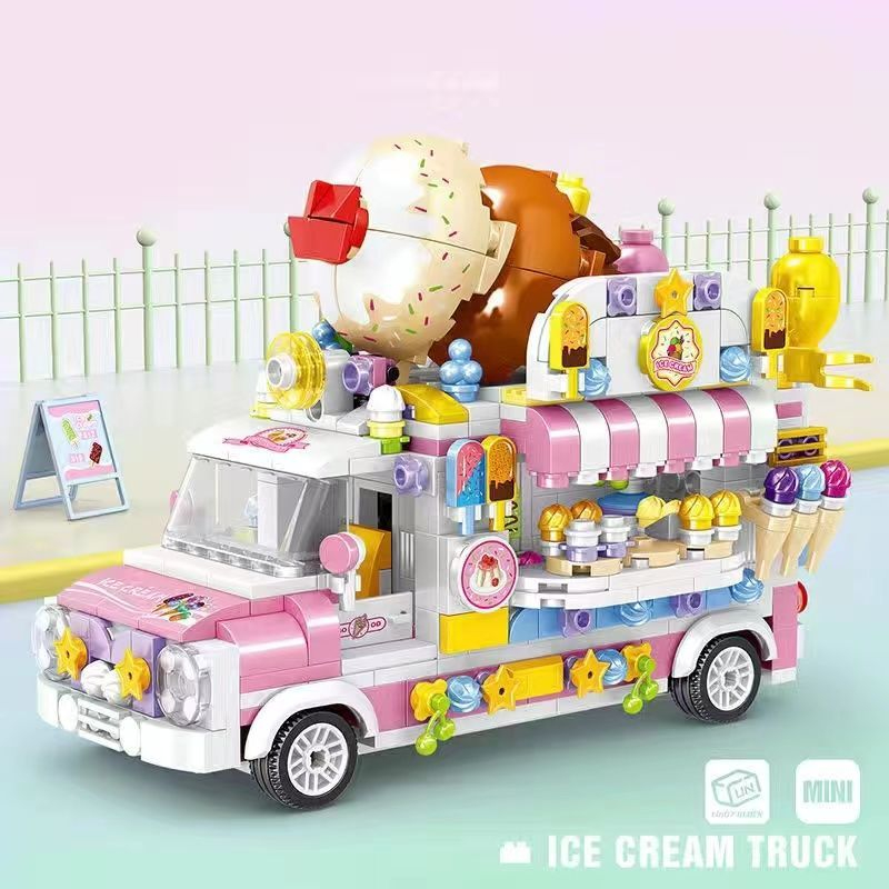 บล็อกตัวต่อเลโก้-รูปรถไอศกรีม-ขนาดเล็ก-เหมาะกับของขวัญ-ของเล่นสําหรับเด็กผู้หญิง