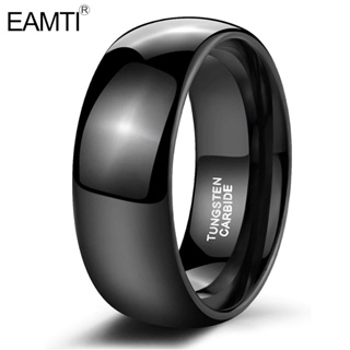 Eamti แหวนทังสเตน สีดํา 8 มม. สําหรับผู้ชาย ผู้หญิง งานแต่งงาน โดมขัดเงา สูง ขนาด 5-15