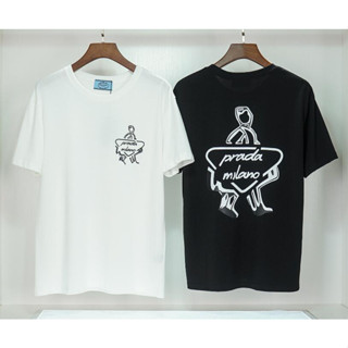 เสื้อยืดแขนสั้น ผ้าฝ้าย พิมพ์ลาย Prad แฟชั่นสําหรับผู้ชาย และผู้หญิง
