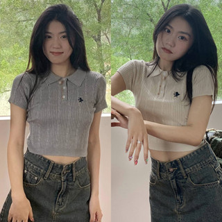 เสื้อครอปแขนสั้น ผ้าถัก สไตล์เกาหลี แฟชั่นฤดูร้อน สําหรับผู้หญิง