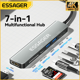 Essager ฮับ USB 4K 60HZ สําหรับแล็ปท็อป 78W OTG TF/SD การ์ดรีดเดอร์ PD Type C