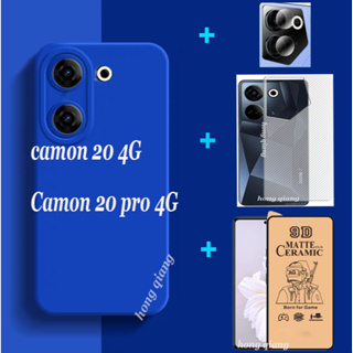 (4in1) ของแท้ เคสโทรศัพท์มือถือ ซิลิโคนนิ่ม พร้อมเมมเบรนเซรามิก ฟิล์มด้านหลัง ฟิล์มเลนส์ สําหรับ Tecno Camon 20 Pro Tecno Camon20 4G Tecno Camon 20 Pro 5G