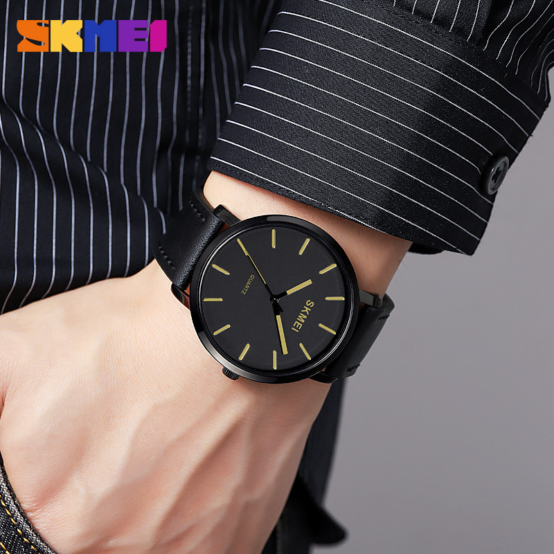 skmei-แบรนด์หรู-แฟชั่นผู้ชาย-นาฬิกาหนัง-สายเข็มขัดถัก-ลําลอง-ผู้ชาย-นาฬิกาควอตซ์
